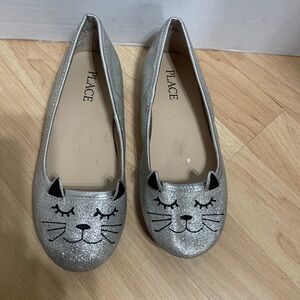 Shoes Children's Place Kayla Cat Silver Sparkle Ballet Flat Girls Youth 13